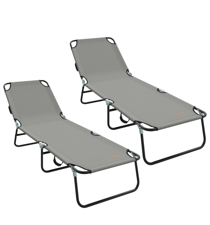 Chaise longue pliante 2 pcs portable en tissu Oxford gris 600D | Mobilier & Déco
