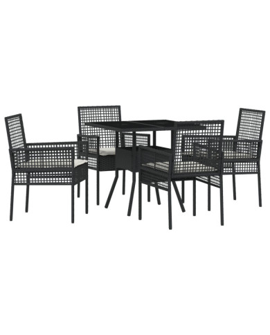 Set de salle à manger jardin 5 pièces Noir poly rotin | Mobilier & Déco