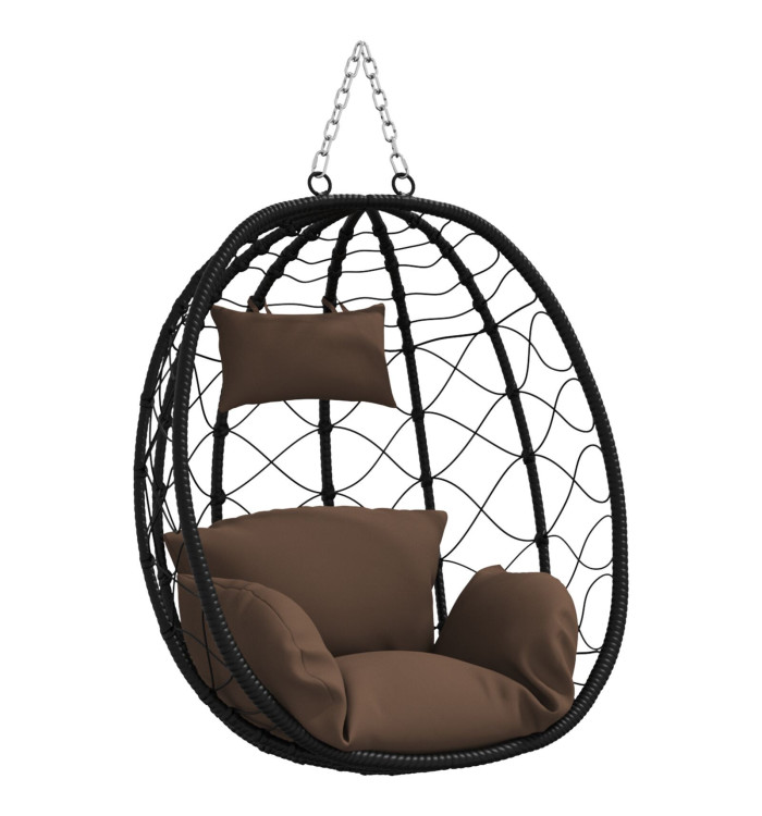 Chaise œuf suspendue couleur café en rotin poly sans support | Mobilier & Déco