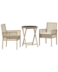 Ensemble de Bistro de Jardin 3 Pièces avec Coussins Beige en Poly Rattan | Mobilier & Déco