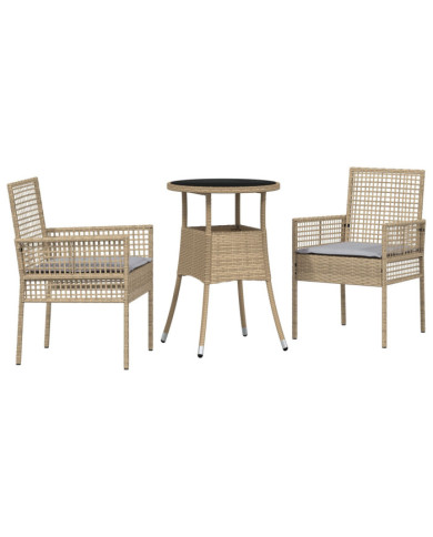 Ensemble de repas de jardin 3 pièces en poly rattan beige | Mobilier & Déco