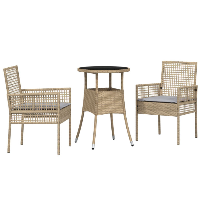 Ensemble de repas de jardin 3 pièces en poly rattan beige | Mobilier & Déco