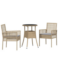 Ensemble de repas de jardin 3 pièces en poly rattan beige | Mobilier & Déco