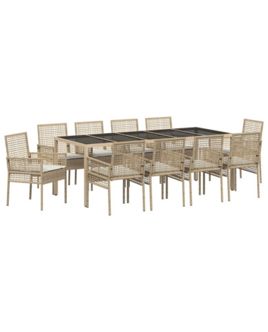 Ensemble de salle à manger de jardin 11 pièces avec coussins Beige en poly rotin | Mobilier & Déco
