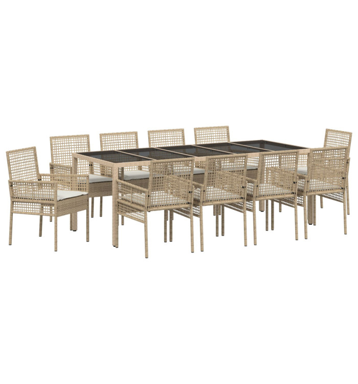 Ensemble de salle à manger de jardin 11 pièces avec coussins Beige en poly rotin | Mobilier & Déco