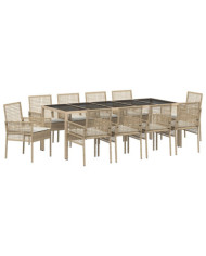 Ensemble de salle à manger de jardin 11 pièces avec coussins Beige en poly rotin | Mobilier & Déco