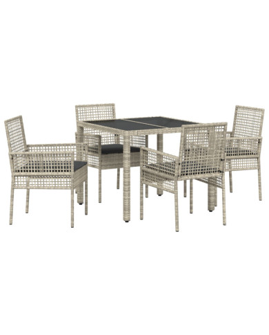 Ensemble de salle à manger de jardin 5 pièces avec coussins en poly rotin gris clair | Mobilier & Déco