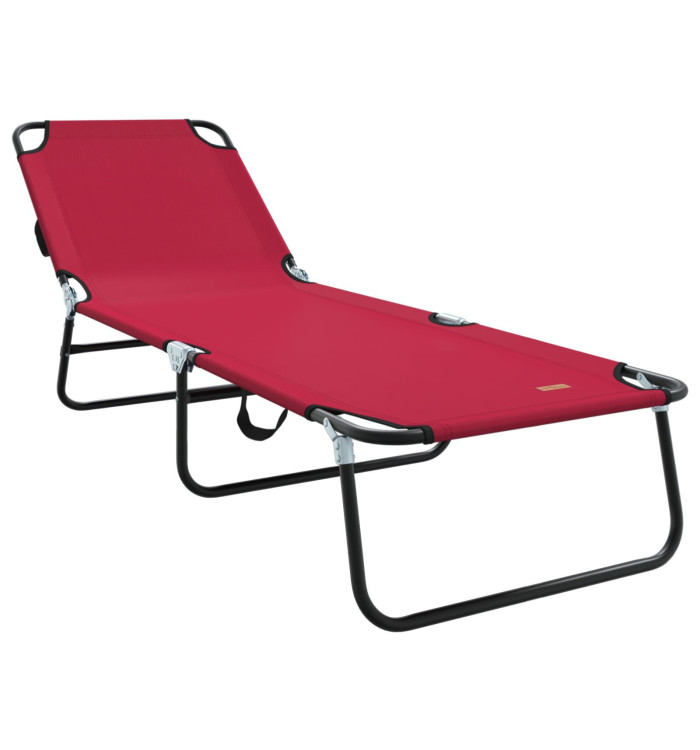 Chaise longue pliante portable rouge en tissu Oxford 600D | Mobilier & Déco