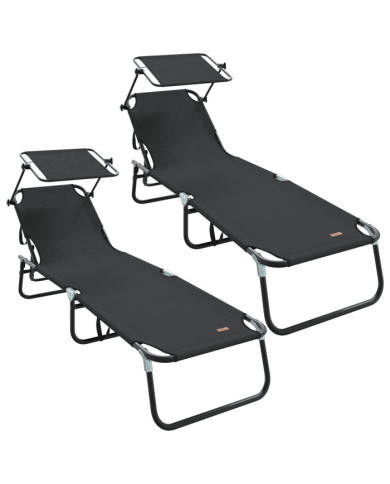 Chaises longues pliantes 2 pcs avec auvent Noir tissu Oxford 600D | Mobilier & Déco
