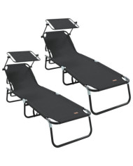 Chaises longues pliantes 2 pcs avec auvent Noir tissu Oxford 600D | Mobilier & Déco