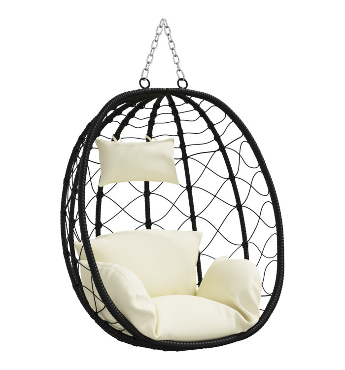 Balançoire à œuf suspendue sans support Crème blanche Rattan poly | Mobilier & Déco