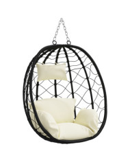 Balançoire à œuf suspendue sans support Crème blanche Rattan poly | Mobilier & Déco