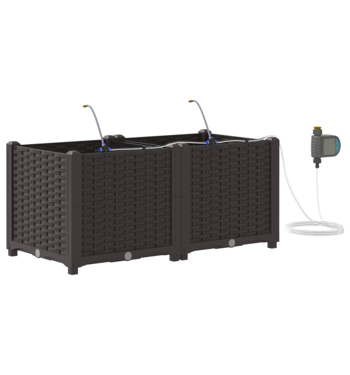 Jardinières avec système d'irrigation 2 pcs Marron | Mobilier & Déco