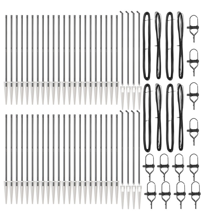 Piquets de clôture avec pointe 52 pcs Ø32 mm 160 cm en acier galvanisé | Mobilier & Déco