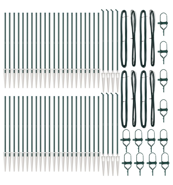 Poteaux de clôture avec picots 52 pcs Ø32 mm 180 cm en acier galvanisé | Mobilier & Déco
