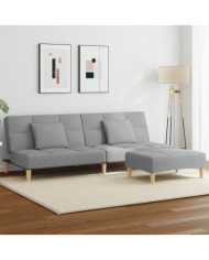 Canapé-lit à 2 places avec repose-pied gris clair tissu | Mobilier & Déco