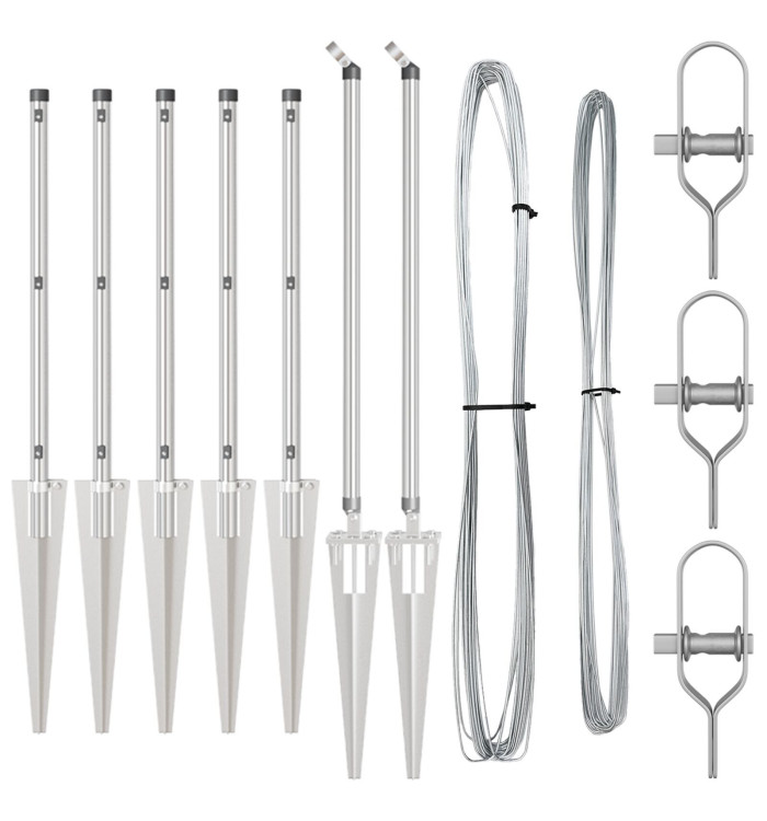 poteaux de clôture avec pointe 7 pcs Ø32 mm 80 cm en acier galvanisé | Mobilier & Déco