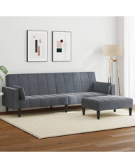 Canapé-lit à 2 places avec repose-pied gris foncé velours | Mobilier & Déco