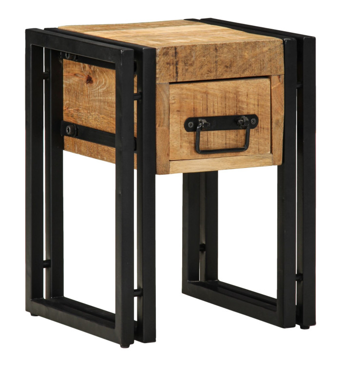 Table d'appoint  avec tiroir Noir 30x30x40 cm Bois de manguier massif | Mobilier & Déco