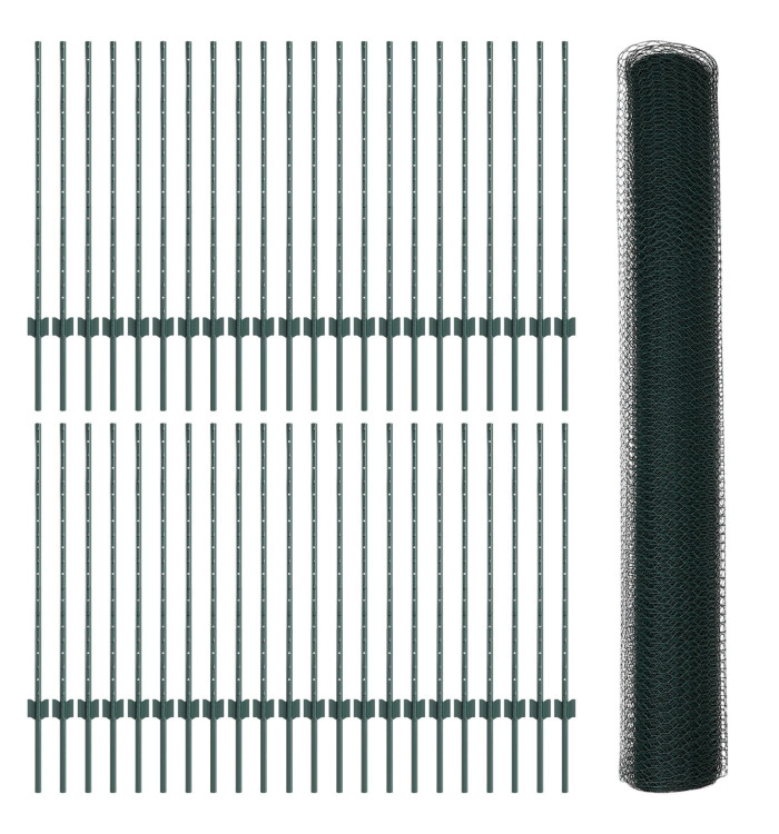 Poteaux de clôture 11 pcs U-Channel verts 100 cm en acier, Clôture hexagonale verte 1x100 m en acier | Mobilier & Déco