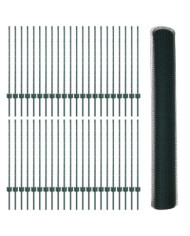 Poteaux de clôture 11 pcs U-Channel verts 100 cm en acier, Clôture hexagonale verte 1x100 m en acier | Mobilier & Déco