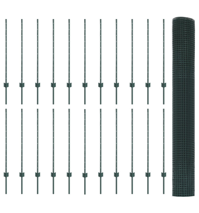 Clôture en Fil Soudé avec 22 Piquets U Verte 1x50 m Acier | Mobilier & Déco