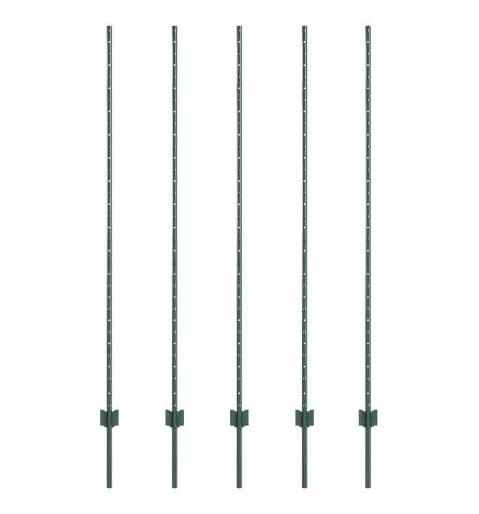 Poteaux de clôture 5 pcs U-Channel Vert 150 cm en acier | Mobilier & Déco