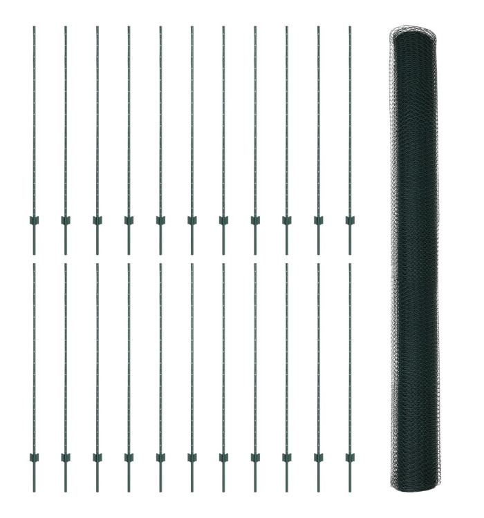 Poteaux de clôture 11 pcs U-Channel Vert 160 cm en acier, Clôture hexagonale verte 1,6x50 m en acier | Mobilier & Déco