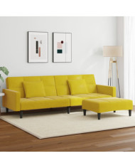 Canapé-lit à 2 places avec repose-pied jaune velours | Mobilier & Déco