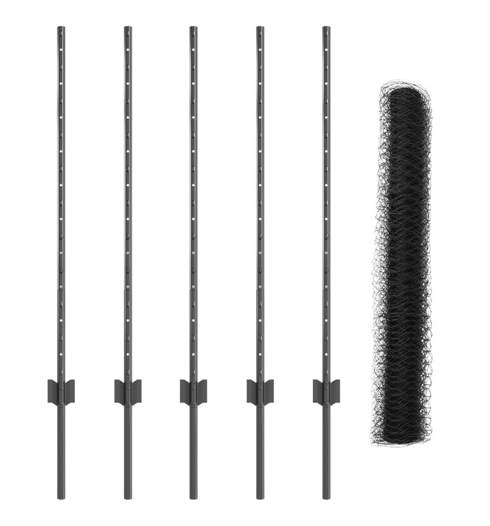 Piquets de clôture 10 pcs U-Channel Gris 100 cm Acier, Clôture hexagonale Gris 1x10 m Acier | Mobilier & Déco