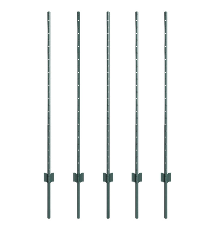 Poteaux de clôture 5 pcs U-Channel Vert 120 cm Acier | Mobilier & Déco