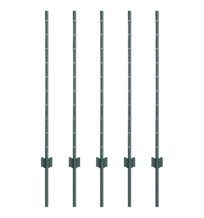 Poteaux de clôture 5 pcs U-Channel Vert 100 cm Acier | Mobilier & Déco