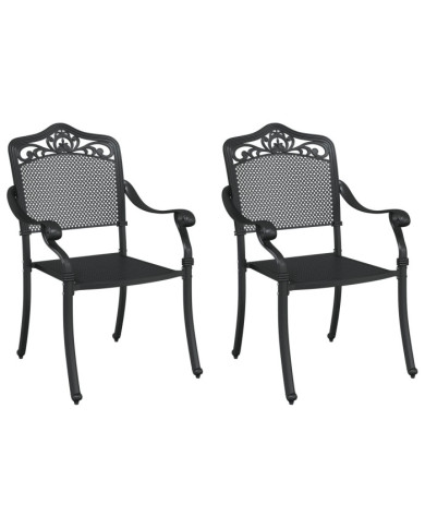 Chaises de jardin 2 pcs en alu moulé noir | Mobilier & Déco
