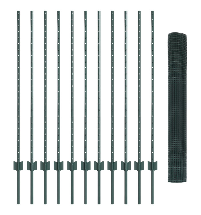 Clôture en Fil Soudé avec 11 Piquets U Verte 1,2x25 m Acier | Mobilier & Déco