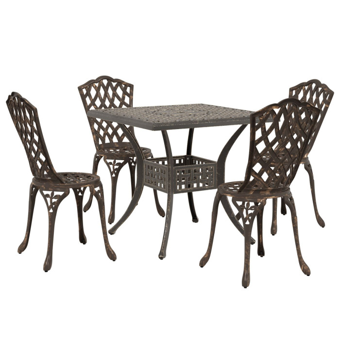 Ensemble de repas de jardin en 5 pièces en aluminium coulé bronze | Mobilier & Déco