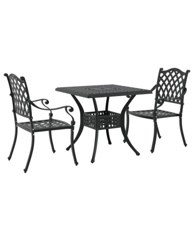 Set de Jardin Bistro 3 Pièces Noir en Aluminium et Fonte | Mobilier & Déco
