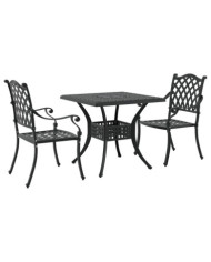 Set de Jardin Bistro 3 Pièces Noir en Aluminium et Fonte | Mobilier & Déco