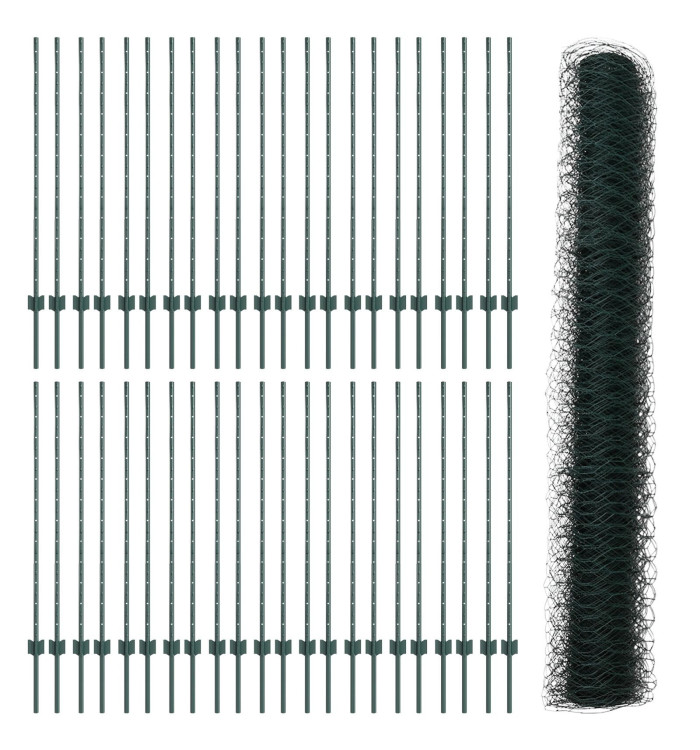 Poteaux de clôture 11 pcs en U-Channel Vert 120 cm Acier, Clôture hexagonale Verte 1,2x100 m Acier | Mobilier & Déco