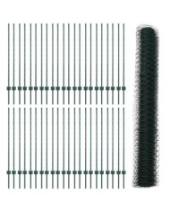 Poteaux de clôture 11 pcs en U-Channel Vert 120 cm Acier, Clôture hexagonale Verte 1,2x100 m Acier | Mobilier & Déco