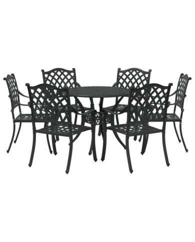 Ensemble de repas de jardin en alu noir de 7 pièces | Mobilier & Déco