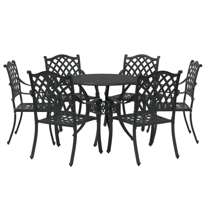 Ensemble de repas de jardin en alu noir de 7 pièces | Mobilier & Déco