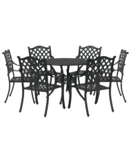 Ensemble de repas de jardin en alu noir de 7 pièces | Mobilier & Déco