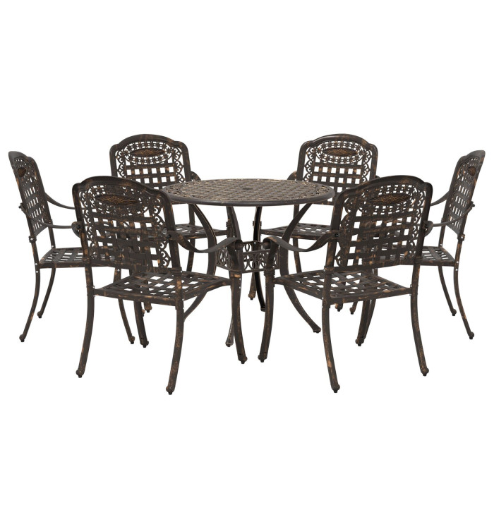 Ensemble de 7 pièces en alu moulé bronze pour ta salle à manger de jardin | Mobilier & Déco