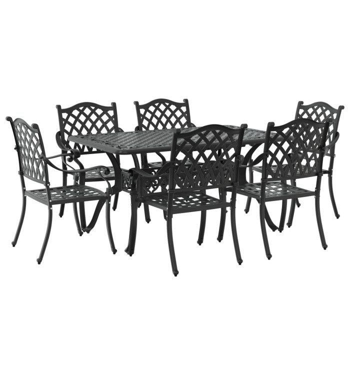 Ensemble de salle à manger de jardin de 7 pièces en aluminium noir de | Mobilier & Déco