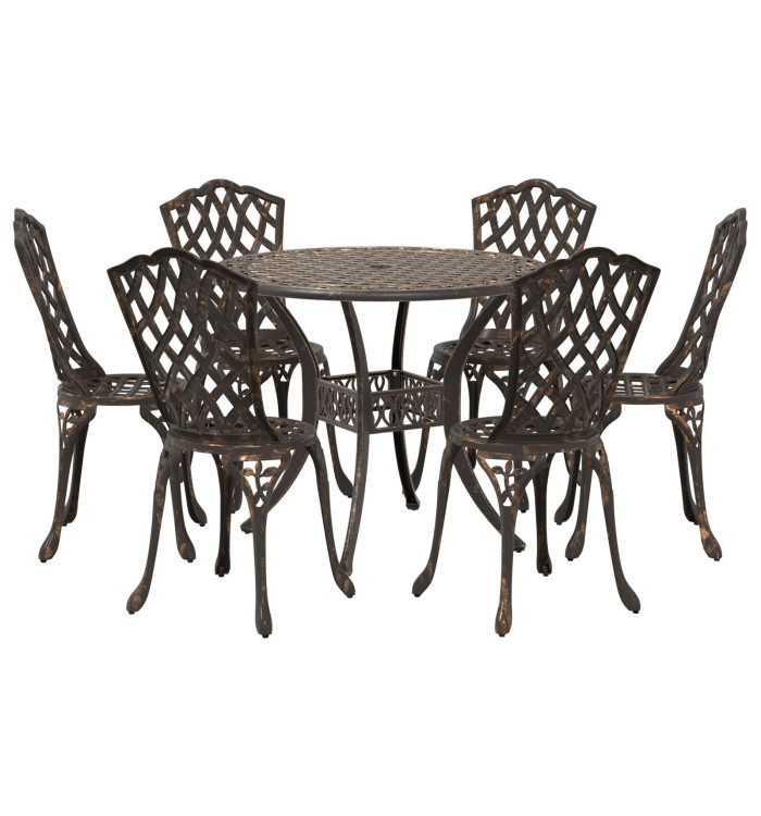 Ensemble de salle à manger de jardin 7 pièces en aluminium coulé bronze | Mobilier & Déco