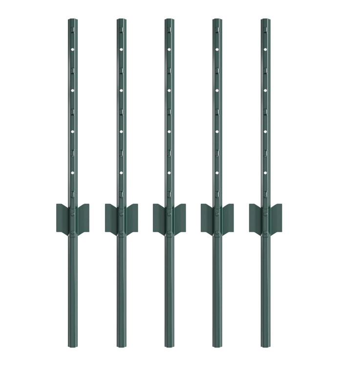 Poteaux de clôture 5 pcs U-Channel Vert 40 cm Acier | Mobilier & Déco
