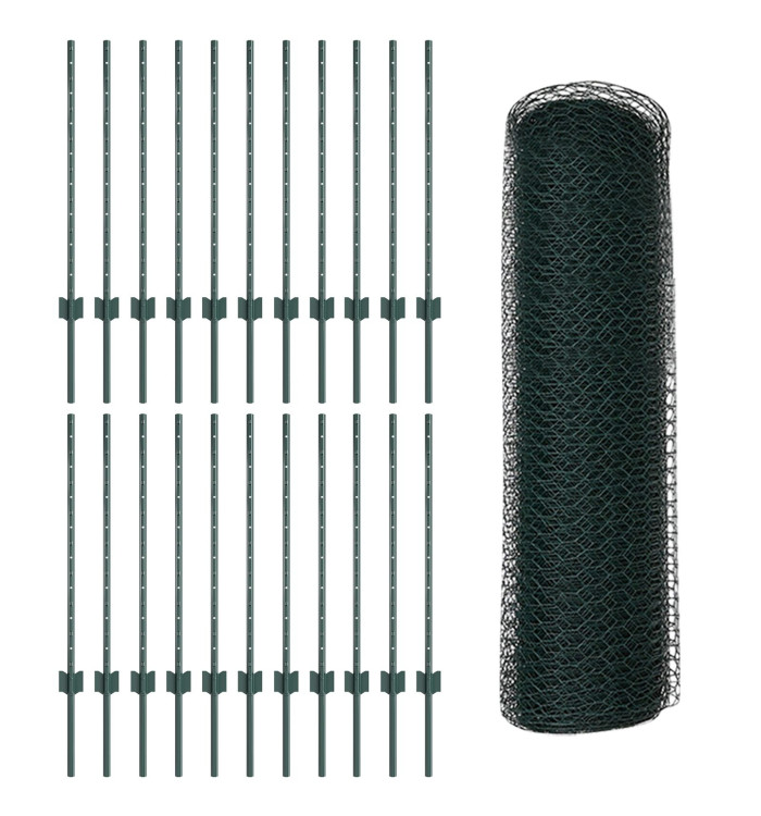 Poteaux de clôture 11 pcs U-Channel vert 80 cm en acier, Clôture hexagonale verte 0.8 x 50 m en acier | Mobilier & Déco