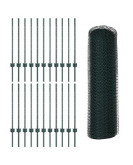 Poteaux de clôture 11 pcs U-Channel vert 80 cm en acier, Clôture hexagonale verte 0.8 x 50 m en acier | Mobilier & Déco