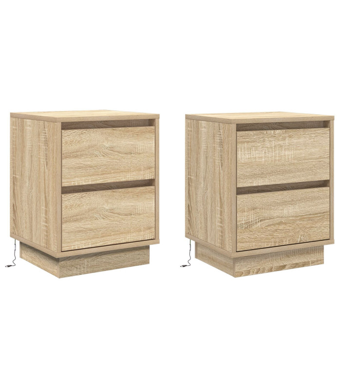 Armoires de chevet avec lumières LED 2 pcs chêne Sonoma 39x34,5x50 cm | Mobilier & Déco