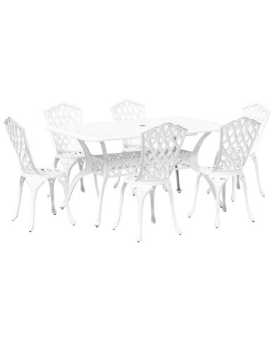 Ensemble de salle à manger de jardin 7 pièces en aluminium blanc | Mobilier & Déco